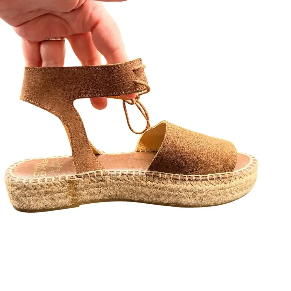 Andre Assous Espadrille Sandals Brown Suede Lace Up EU 39 US 8.5-9